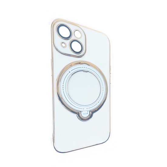 Hard Silicone Case with Camera Shield and Support Ring for Apple iPhone 15 White Hard Silicone Case with Camera Shield and Support Ring for Apple iPhone 15 White